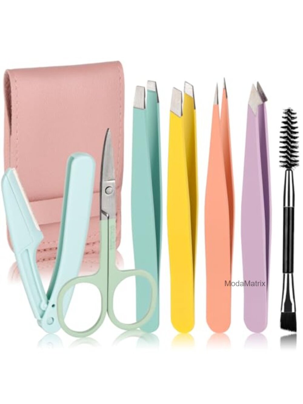 7pc Stainless Steel Eyebrow Tweezers Kit with Travel Bag